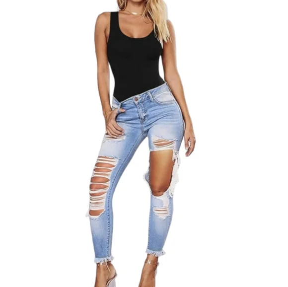 Adreamly Tank Top Bodysuit Women's Plus Size XXL Black Scoop Neck Stretch - Picture 1 of 9